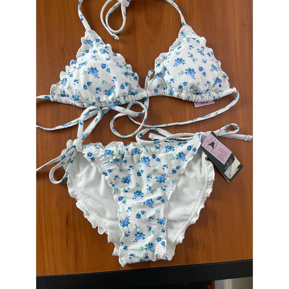 Wild Fable 2-piece‎ Floral Ruffle Bikini Set Triangle Top High Leg Bottom XS
